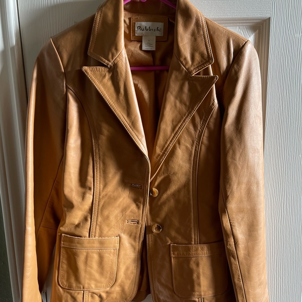 Tan blazer style pleather jacket Size S